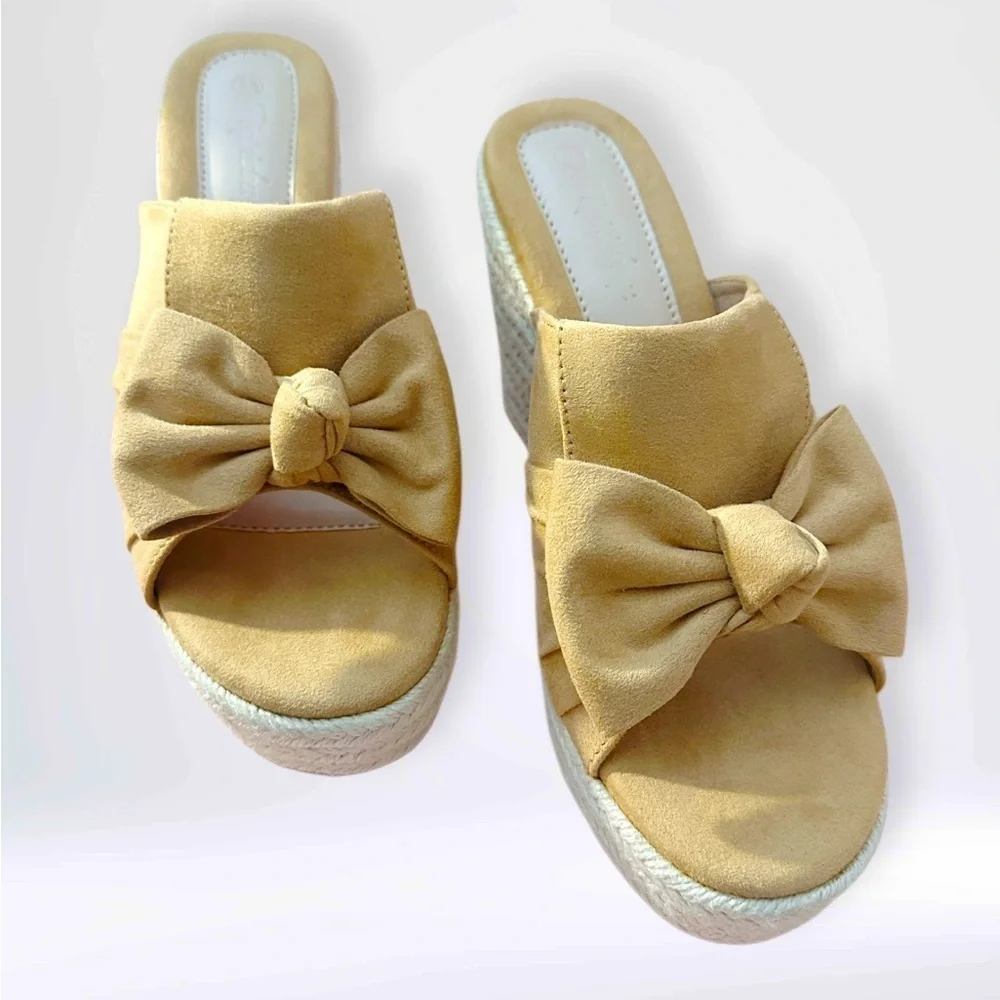 NEW PiePieBuy Women’s Wedge Espadrille Slip-On Suede Sandals Tan Size 8.5